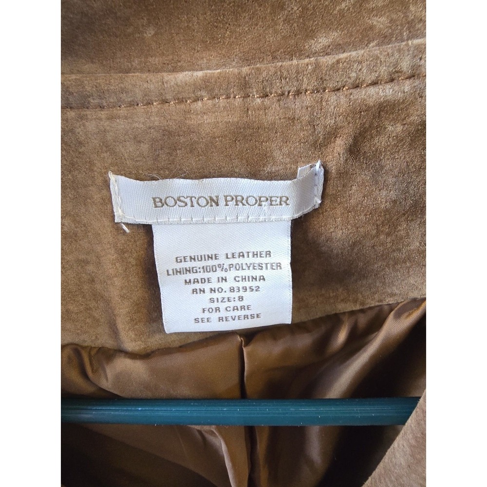 Boston Proper Brown Leather Ruffle Button Jacket Lined Size 8 MPN 83952 - Picture 2 of 8